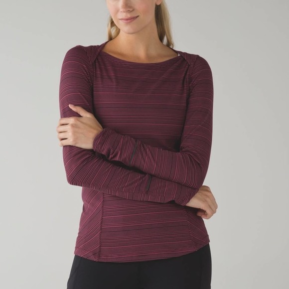 lululemon athletica Tops - Lululemon Kanto Catch Me Long Sleeve Stripe Wine Berry Black